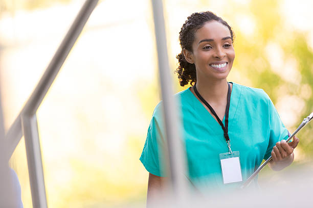 nursing or medical student walking on hospital college campus